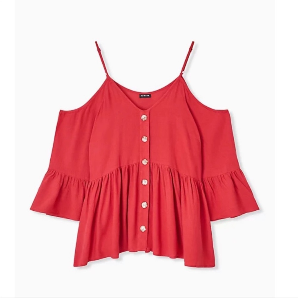 Torrid Red Ruffled Peplum Flutter Sleeve Top